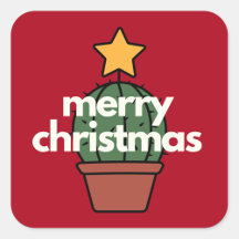 Fun Modern Merry Cacti Christmas Square Sticker