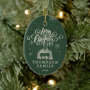 Fun Modern Merry Christmas Tree Script Typography Ceramic Tree Decoration