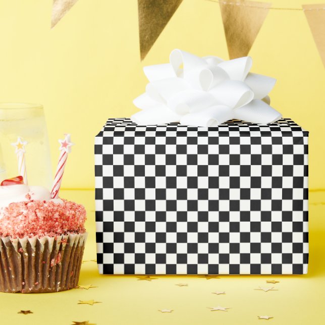 Fun Modern Mini Chequered Black + White Wrapping Paper (Birthday Party)