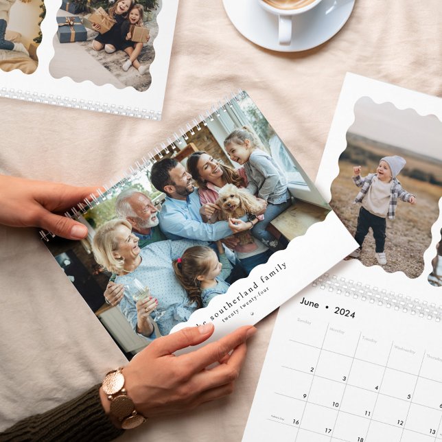 Fun Modern Minimal Retro Wavy Family Photo Collage Calendar (Fun Modern Minimal Retro Wavy Family Photo Collage Calendar)
