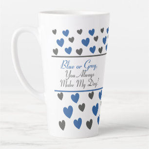 Fun, Modern Motivational Cute Blue, Grey Heart Art Latte Mug