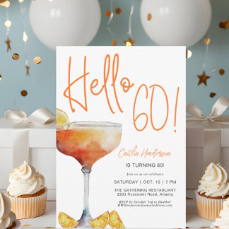Fun Modern Orange Hello 60th Birthday Invitation