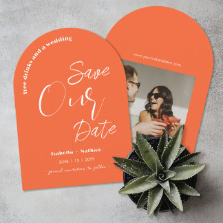 Fun Modern Orange Summer Wedding Save The Date Invitation