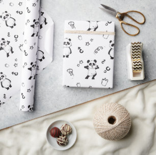 Fun Modern Panda Kids Birthday Wrapping Paper