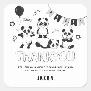 Fun Modern Panda Thank You Kids Birthday  Square Sticker