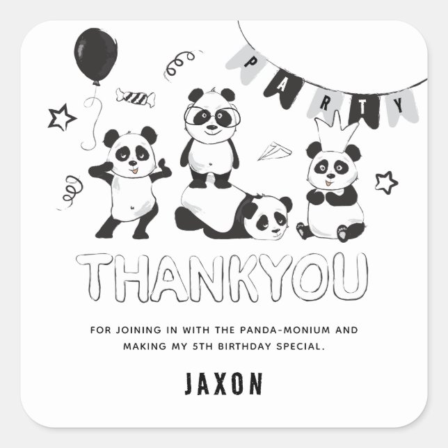 Fun Modern Panda Thank You Kids Birthday  Square Sticker (Front)