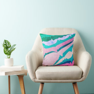 Fun Modern Pink Green Blue Abstract Stripes Cushion