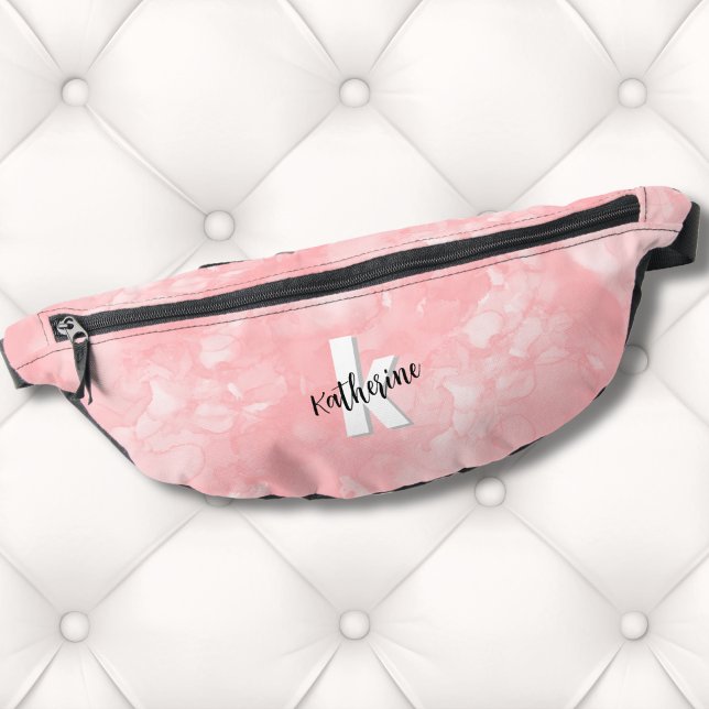 Fun Modern Pink Initial Monogram Bum Bags (Modern Initial Monogram Pink Watercolor Fanny Pack )