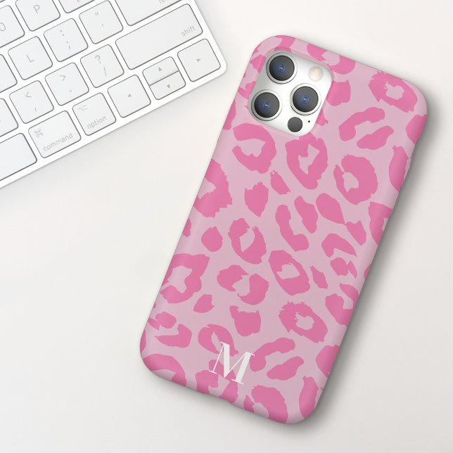 Fun Modern Pink Leopard Print Monogram iPhone 15 Case (Creator Uploaded)