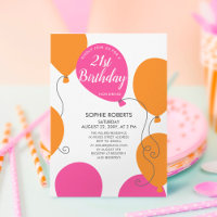 Fun Modern Pink Orange Balloons 21st Birthday