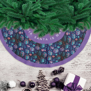 Fun Modern Purple Christmas Night Season Greetings Brushed Polyester Tree Skirt