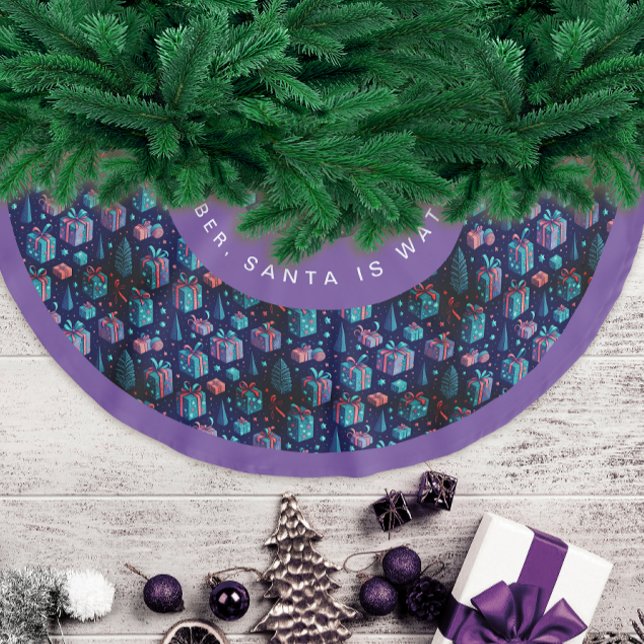 Fun Modern Purple Christmas Night Season Greetings Brushed Polyester Tree Skirt (Creator Uploaded)