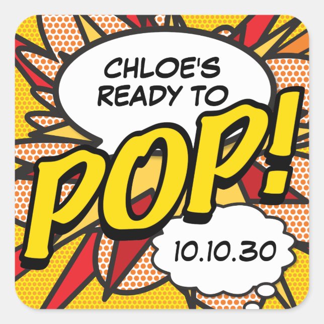 Fun Modern Ready to POP Baby Shower Square Sticker (Front)