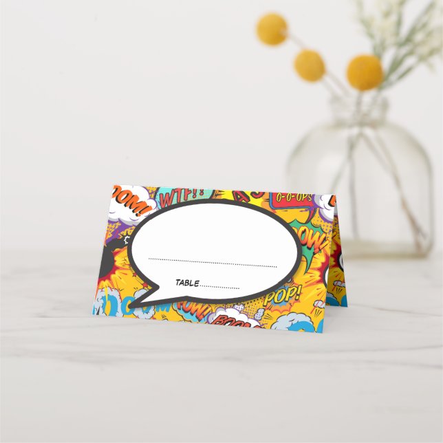 Fun Modern Retro Comic Book Wedding Place Card (Front)