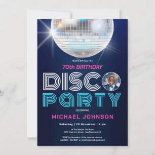 Fun Modern Retro Photo Disco 70th Birthday Party  Invitation