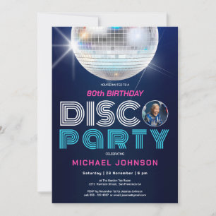 Fun Modern Retro Photo Disco Party 80th Birthday Invitation