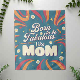 Fun Modern Retro Psychedelic Mum Quote Typography Tapestry