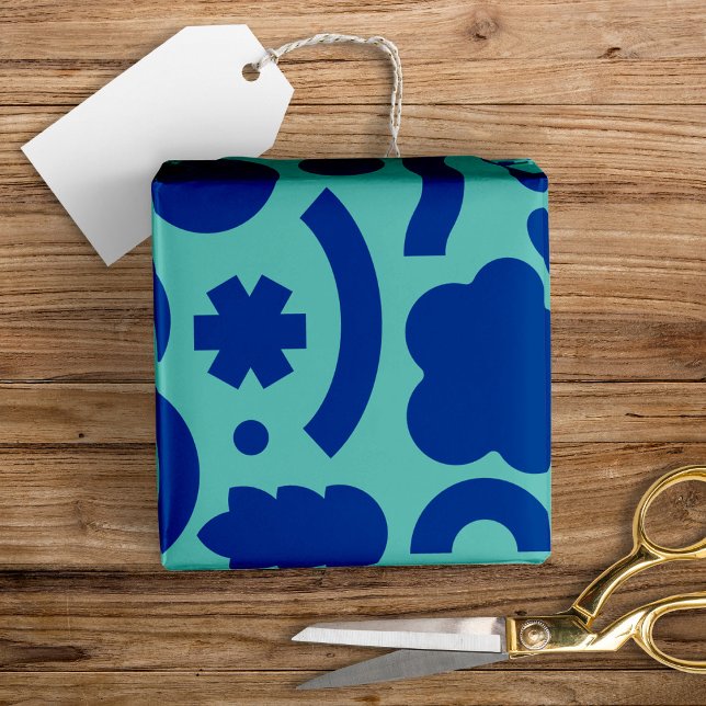 Fun Modern Shapes Colourful Aqua Blue Wrapping Paper (Creator Uploaded)