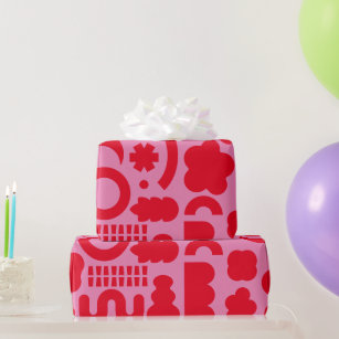 Fun Modern Shapes Colourful Pink Red Wrapping Pape Wrapping Paper