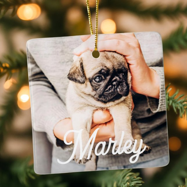 Fun Modern Simple Custom Pet Photo Keepsake Ceramic Ornament (Creator Uploaded)