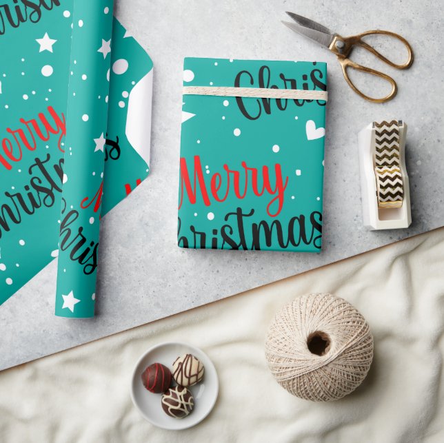 Fun Modern Teal Merry Christmas Script Wrapping Paper (Crafts)
