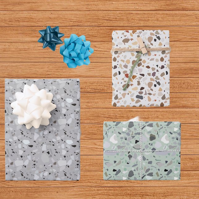 Fun Modern Terrazzo Stone look Art Deco Wrapping Paper Sheet (Creator Uploaded)