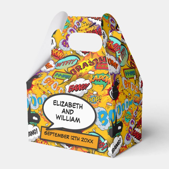Fun Modern Trendy Comic Book Wedding Favour Box (Front Side)