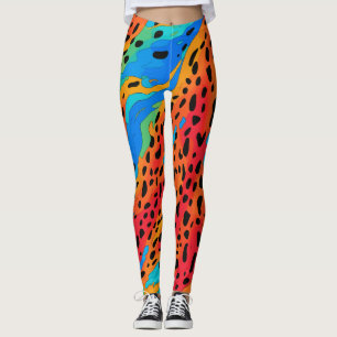 Fun Modern Turquoise Orange Animal Print Pattern  Leggings