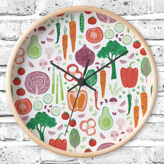 Fun Modern Vegetable Pattern Kitchen Clock