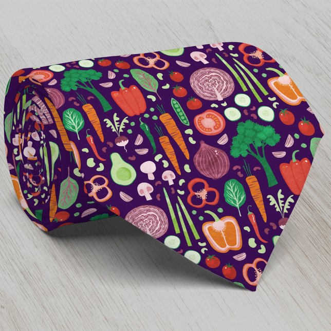 Fun Modern Vegetable Pattern Tie (Fun modern colorful healty vegetable pattern neck tie)