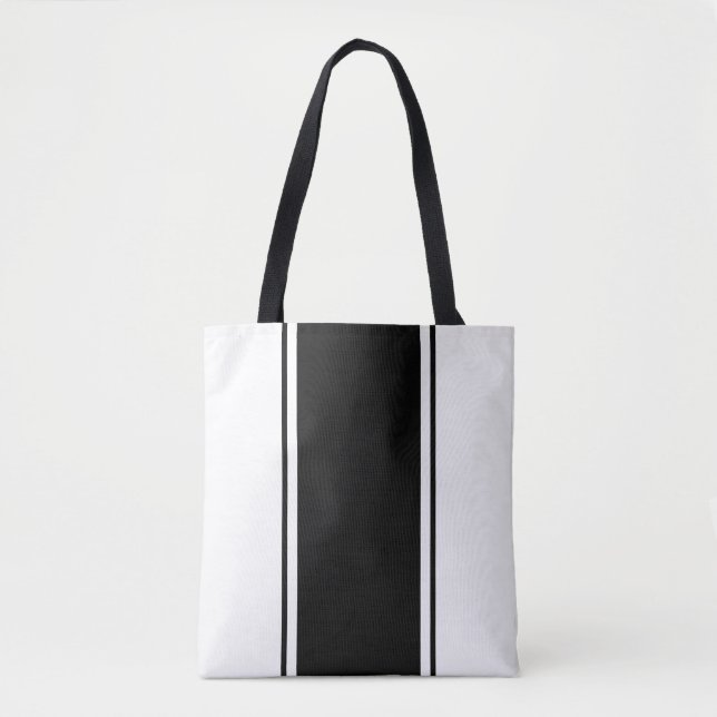 Fun Modern Vertical Black Racing Stripes On White Tote Bag (Front)