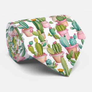 Fun Modern Watercolor Cacti Patterned Tie