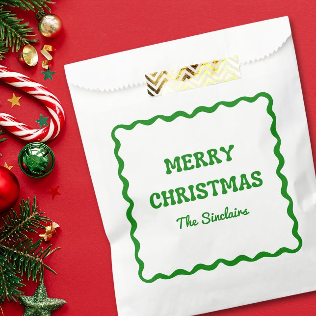 Fun Modern Wavy Border Green Christmas Party Favour Bags (Creator Uploaded)