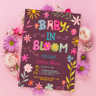 Fun modern whimsical floral baby in bloom shower invitation