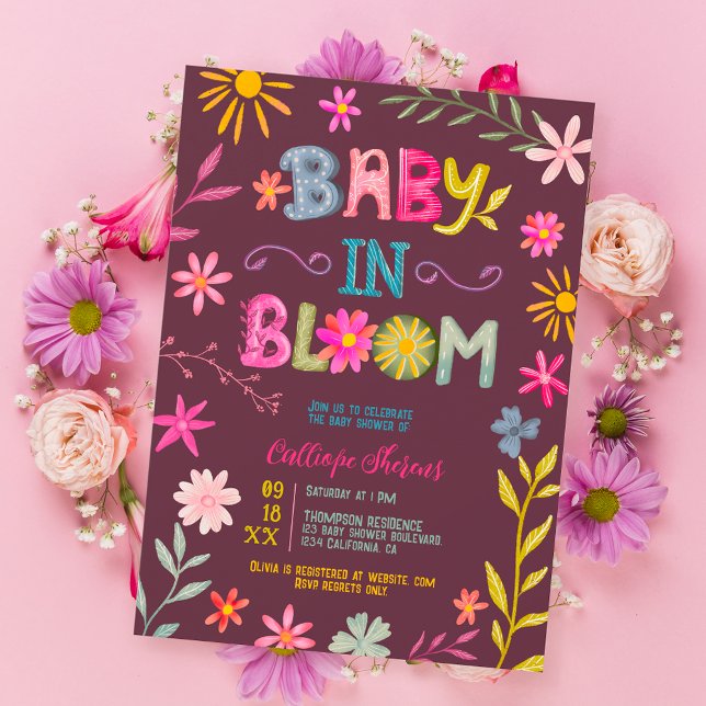 Fun modern whimsical floral baby in bloom shower invitation (Creator Uploaded)