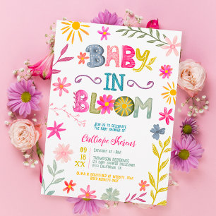 Fun modern whimsical floral baby in bloom shower invitation