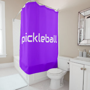 Fun Modern White PICKLEBALL Text On Fun Purple Shower Curtain