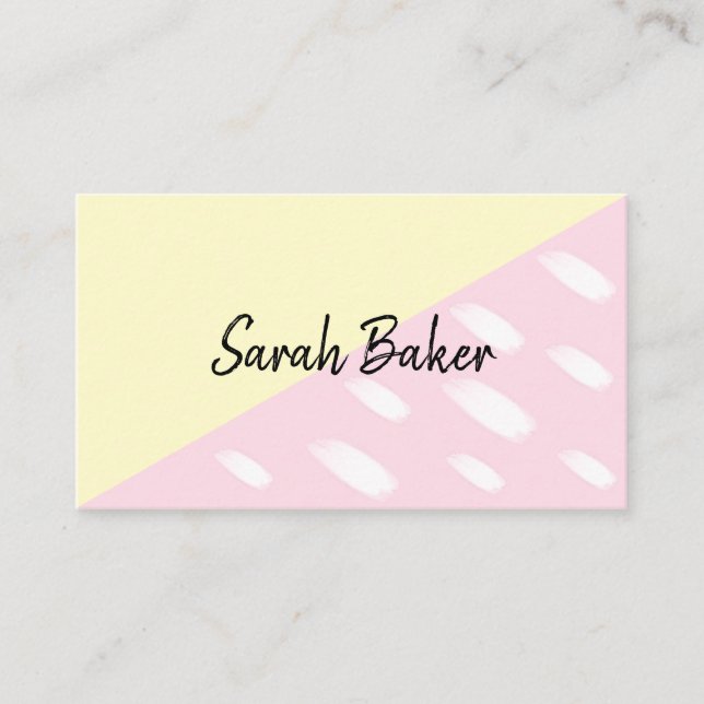 Fun Modern Yellow Pink with Watercolor Dots Business Card (Front)