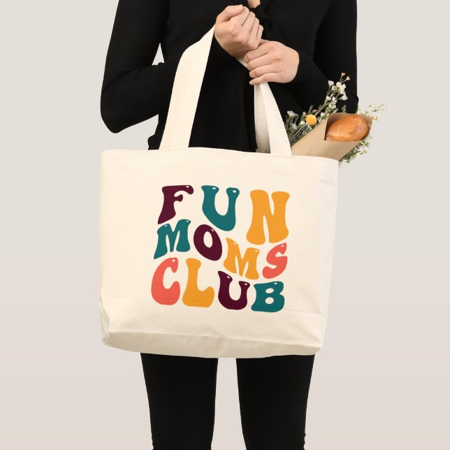 Fun Moms Club Souvenir Retro Style Groovy Large Tote Bag (Front (Product))