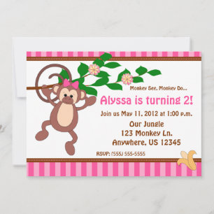 Fun Monkey Girls Personalised Birthday Inviation Invitation