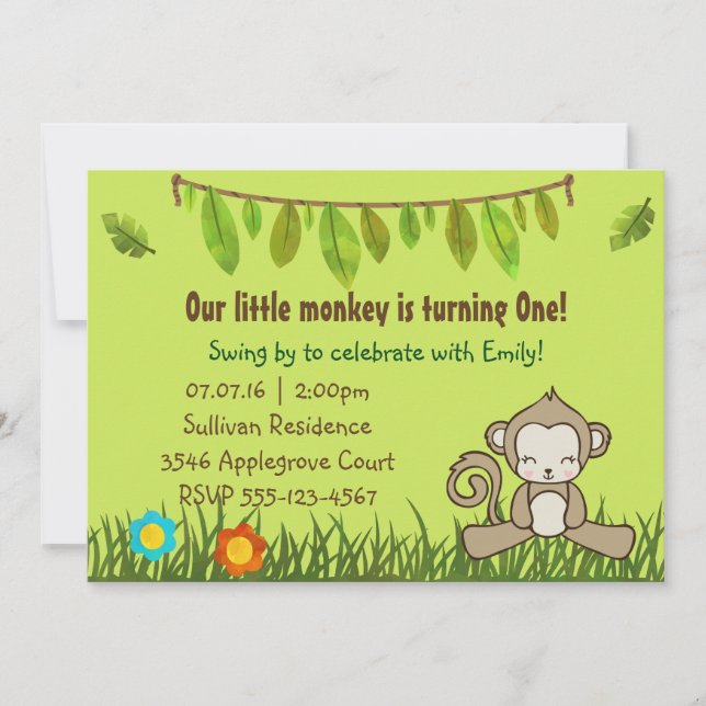 Fun Monkey Safari Design Birthday Invite (Front)