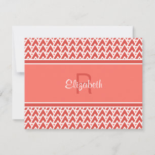 Fun Monogram Coral Red Geometric Angle Pattern Card