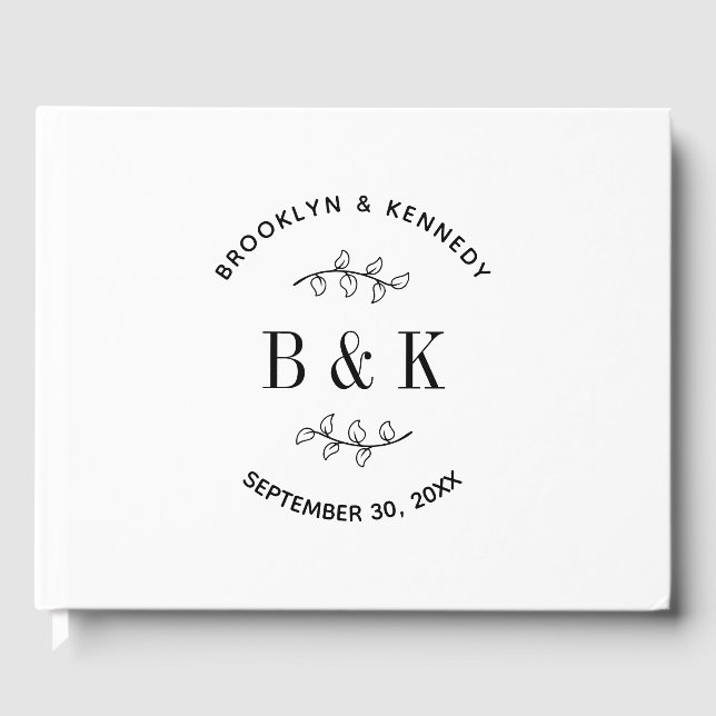 Fun Monogram Floral Botanical Wedding Couple Name Guest Book (Front)
