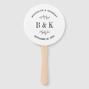 Fun Monogram Floral Botanical Wedding Couple Name Hand Fan