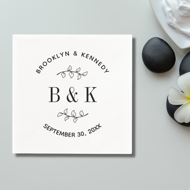 Fun Monogram Floral Botanical Wedding Couple Name Napkin (Creator Uploaded)