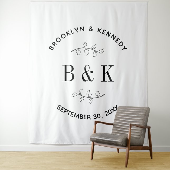 Fun Monogram Floral Botanical Wedding Couple Name Tapestry (In Situ)