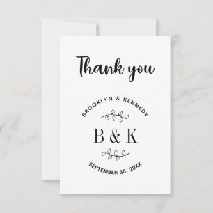 Fun Monogram Floral Botanical Wedding Couple Name Thank You Card