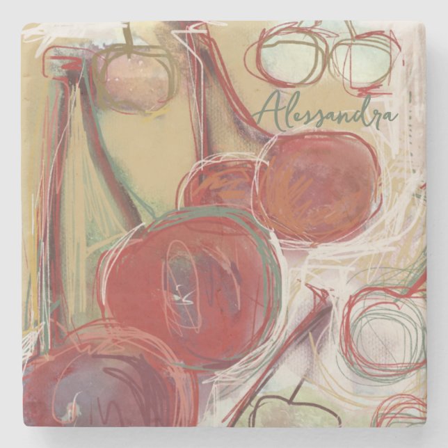 Fun Monogram Hand Drawn Bold Cherry Red Yellow  Stone Coaster (Front)