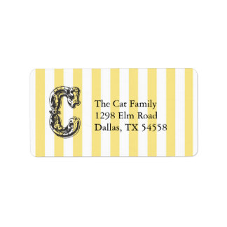 Fun Monogram Letter C on Yellow Stripe Background Label