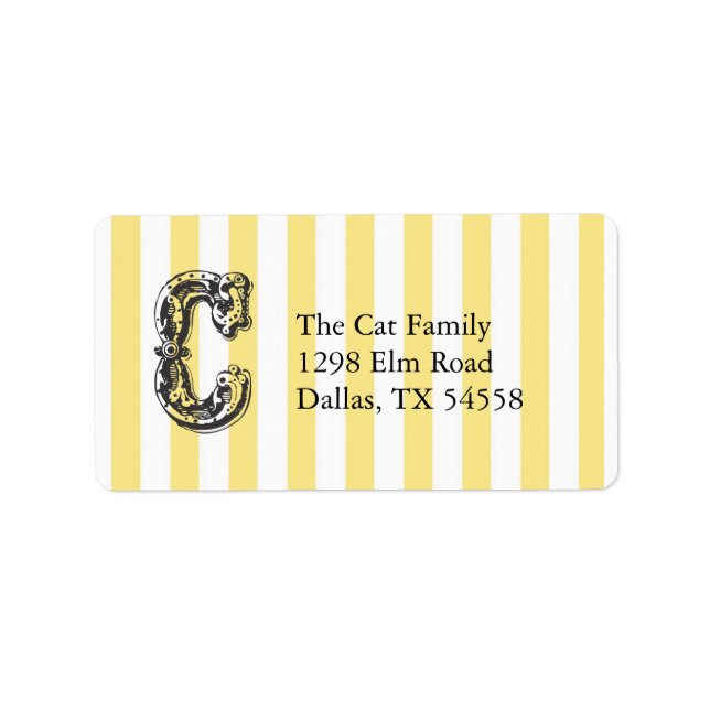 Fun Monogram Letter C on Yellow Stripe Background  Label (Front)